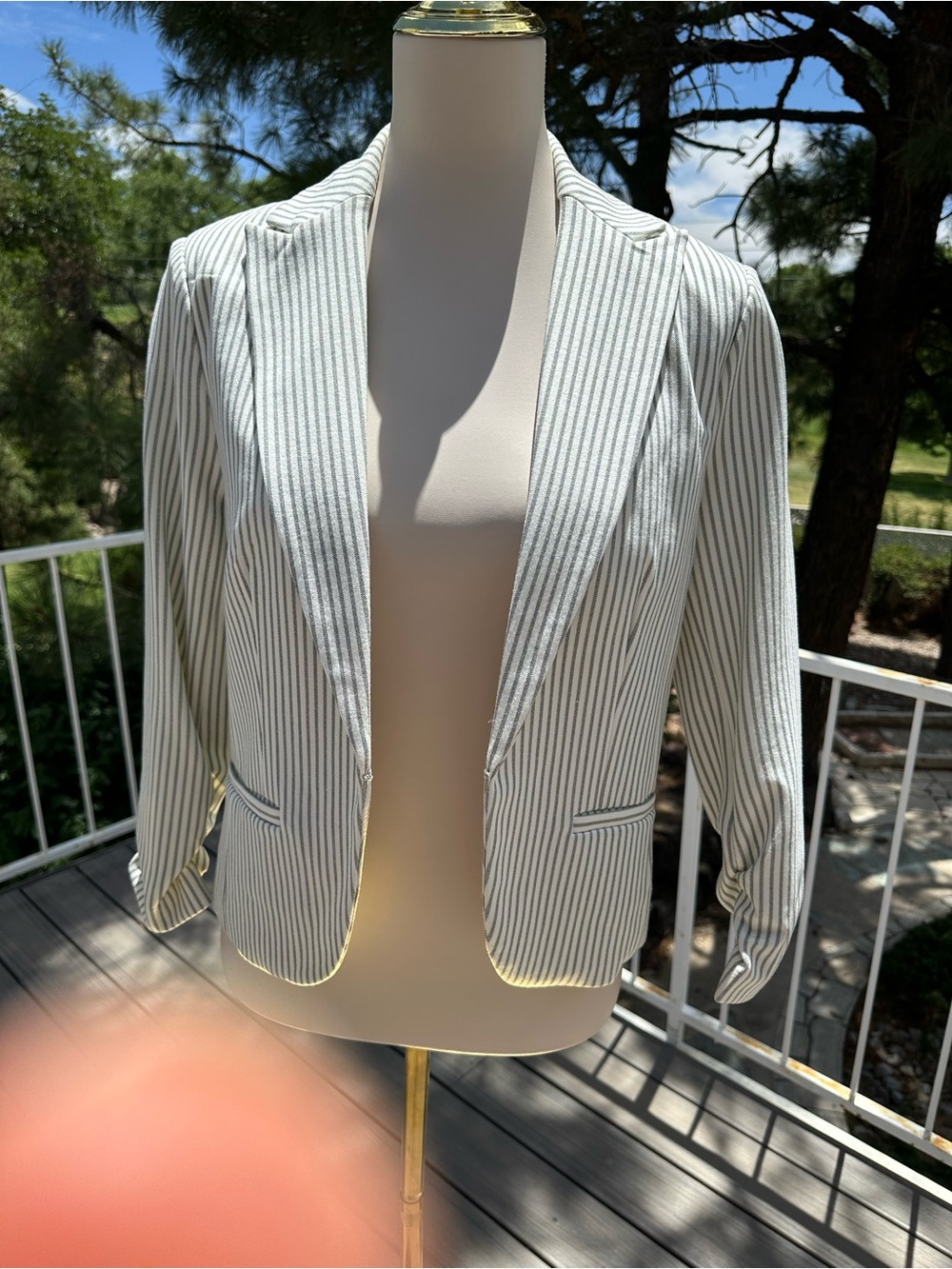 Amanda & Chelsea White Blazer with Gray Pinstripes